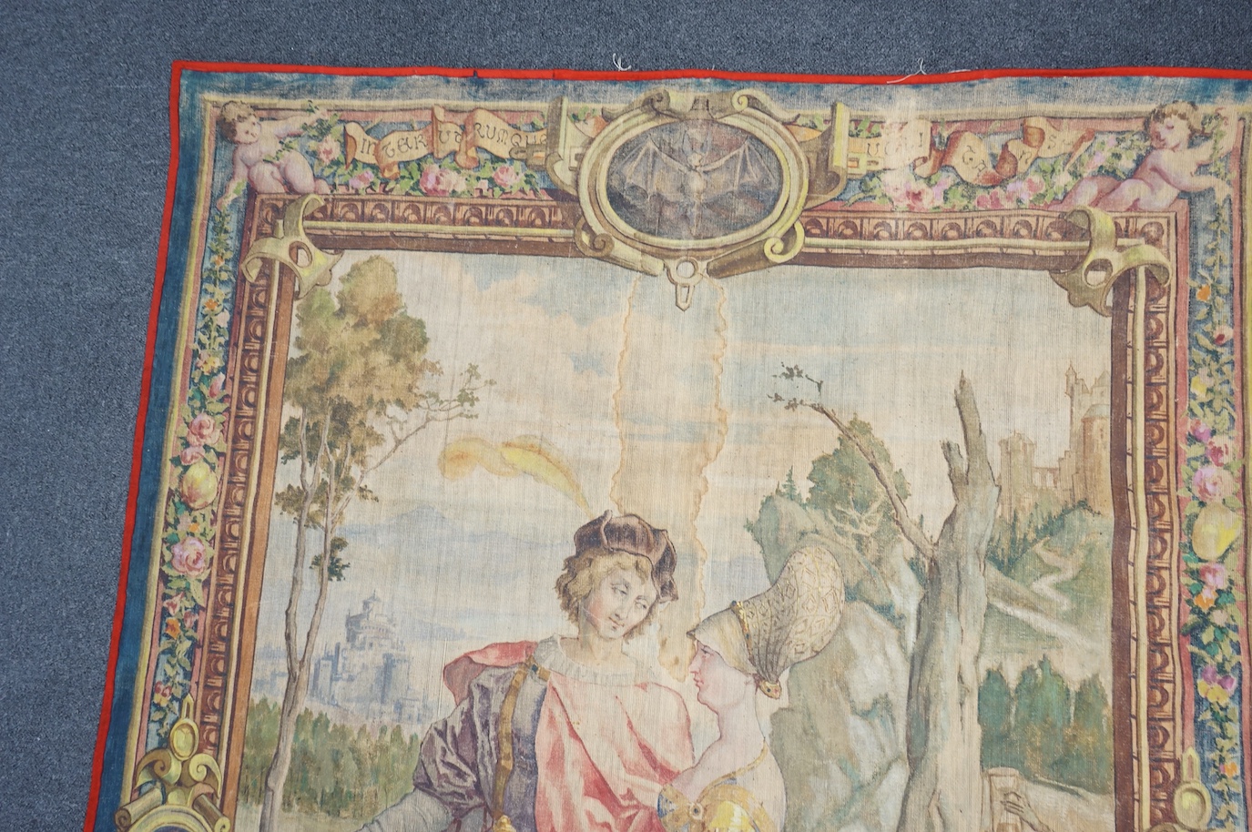 A late 19th century early 20th century cartoon of an earlier mythological biblical scened tapestry based on and after Jan Cornelisz Vermeyen’s similar series of nine commissioned by Charles V of France. 134 cm wide x 220